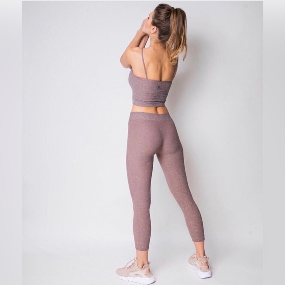 Phat Buddha Jane Glitter Capri Legging in Deep Taupe